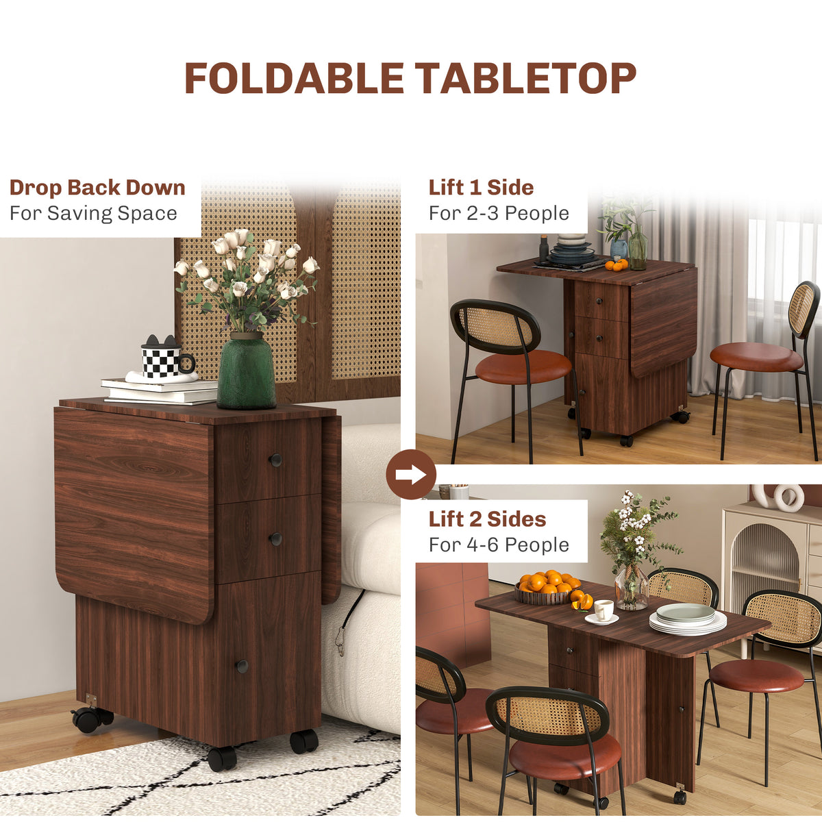 Drop leaf folding dining table with storage — Wheels