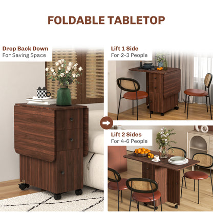 Drop leaf folding dining table with storage — Wheels