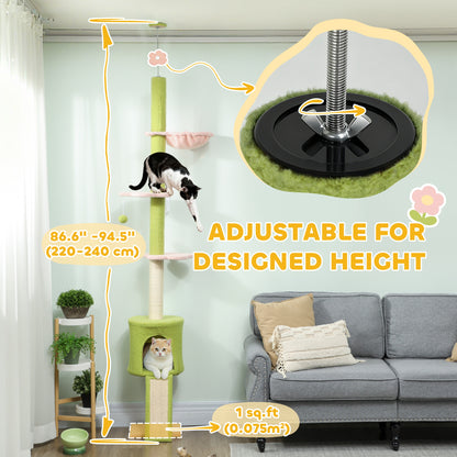 Árbol para gatos de altura regulable con rascadores y hamaca
