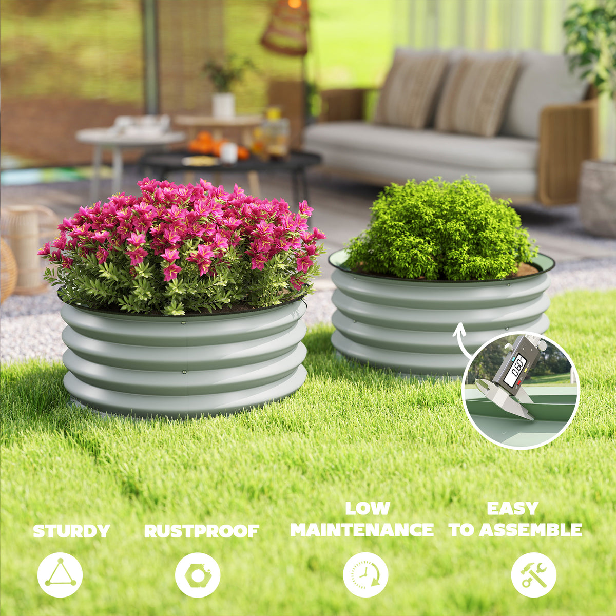 Set of 2 Raised Garden Beds Galvanised Steel Safety