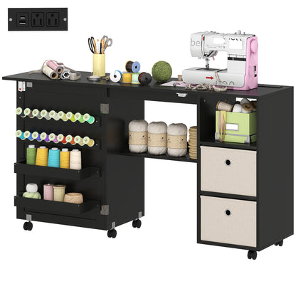 Rolling Sewing Machine Table with Power Outlet