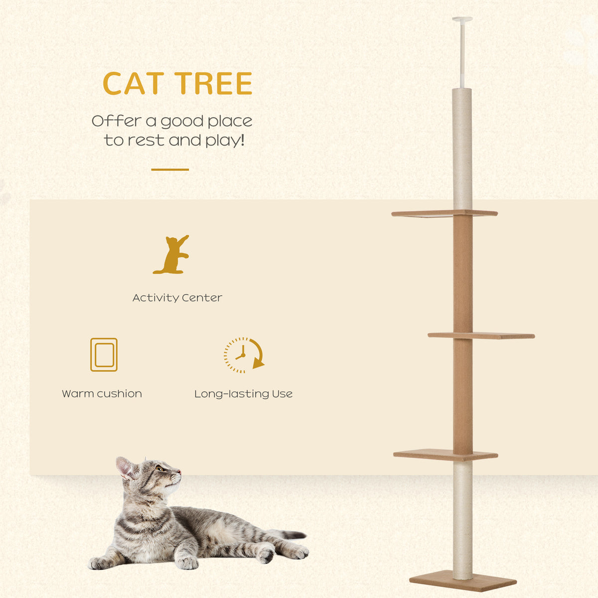Árbol para gatos ajustable de suelo a techo de 4 niveles