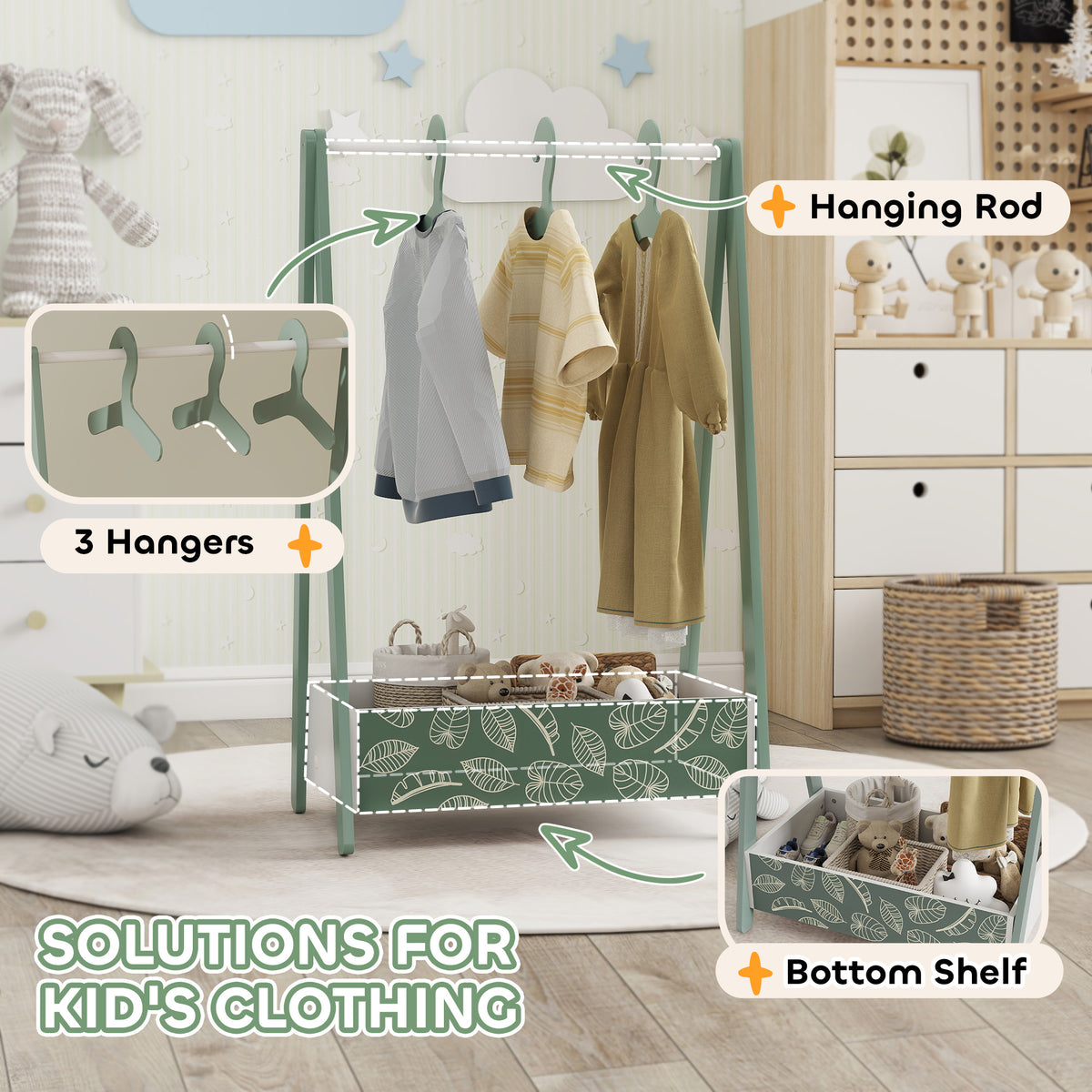Kids Clothing Rack with Storage Shelf