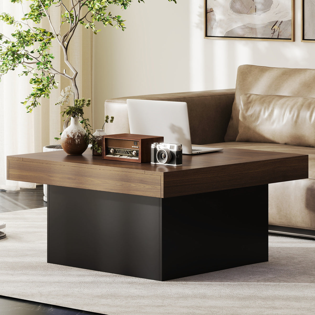 Square Coffee Table with 16-Colour LED Lights