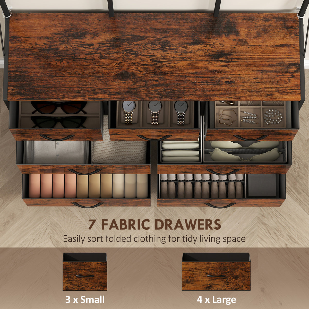 4-in-1 Hall Tree with 7-Drawer Dresser and Hooks