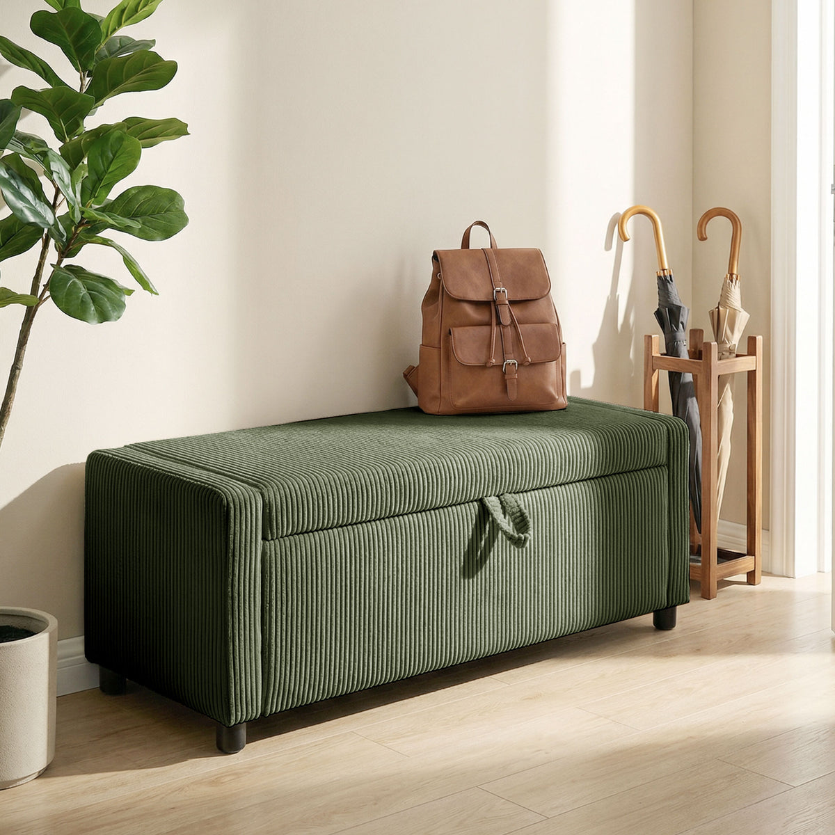 Upholstered Corduroy Storage Ottoman Bench