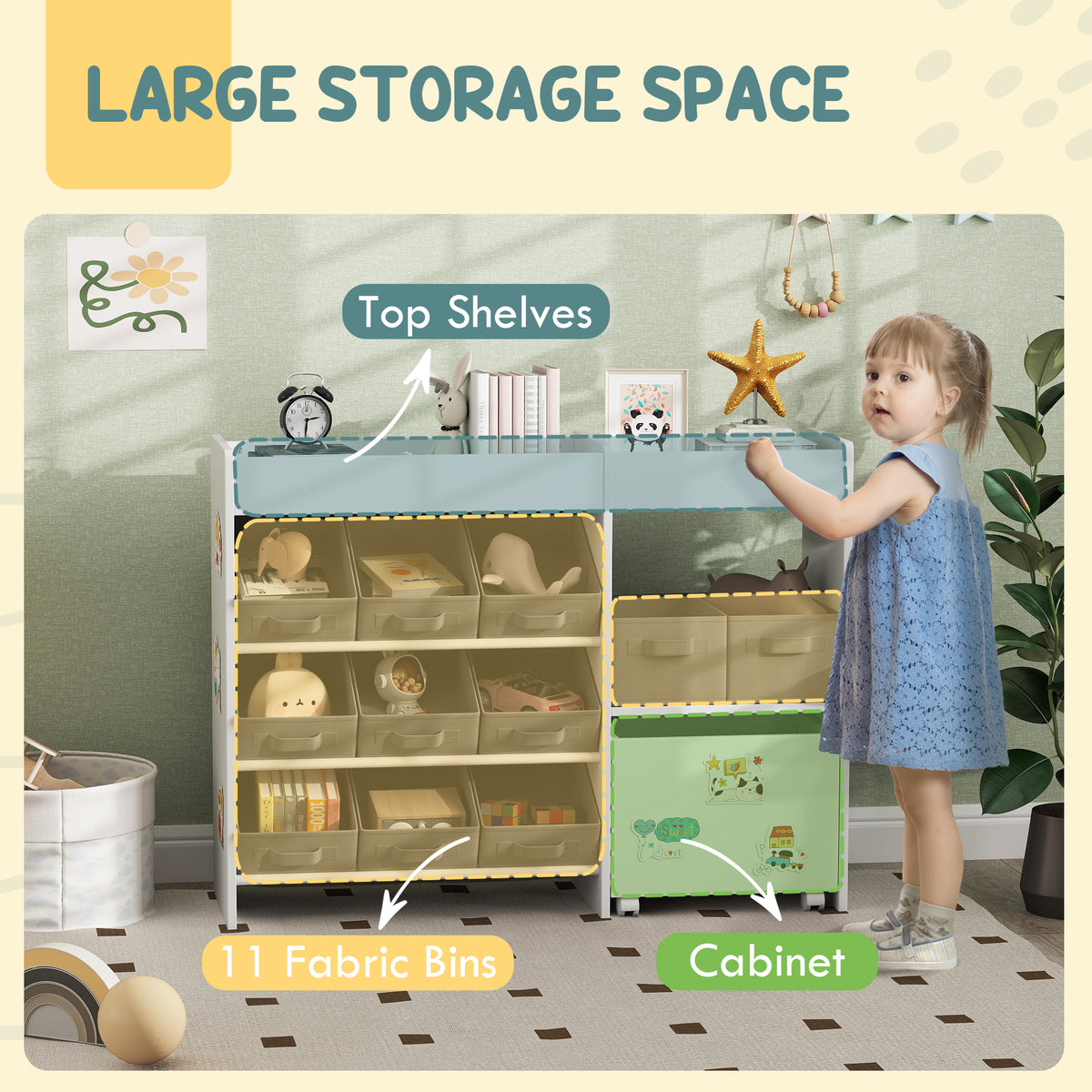 4-Tier Toy Storage Organizer with 11 Fabric Bins