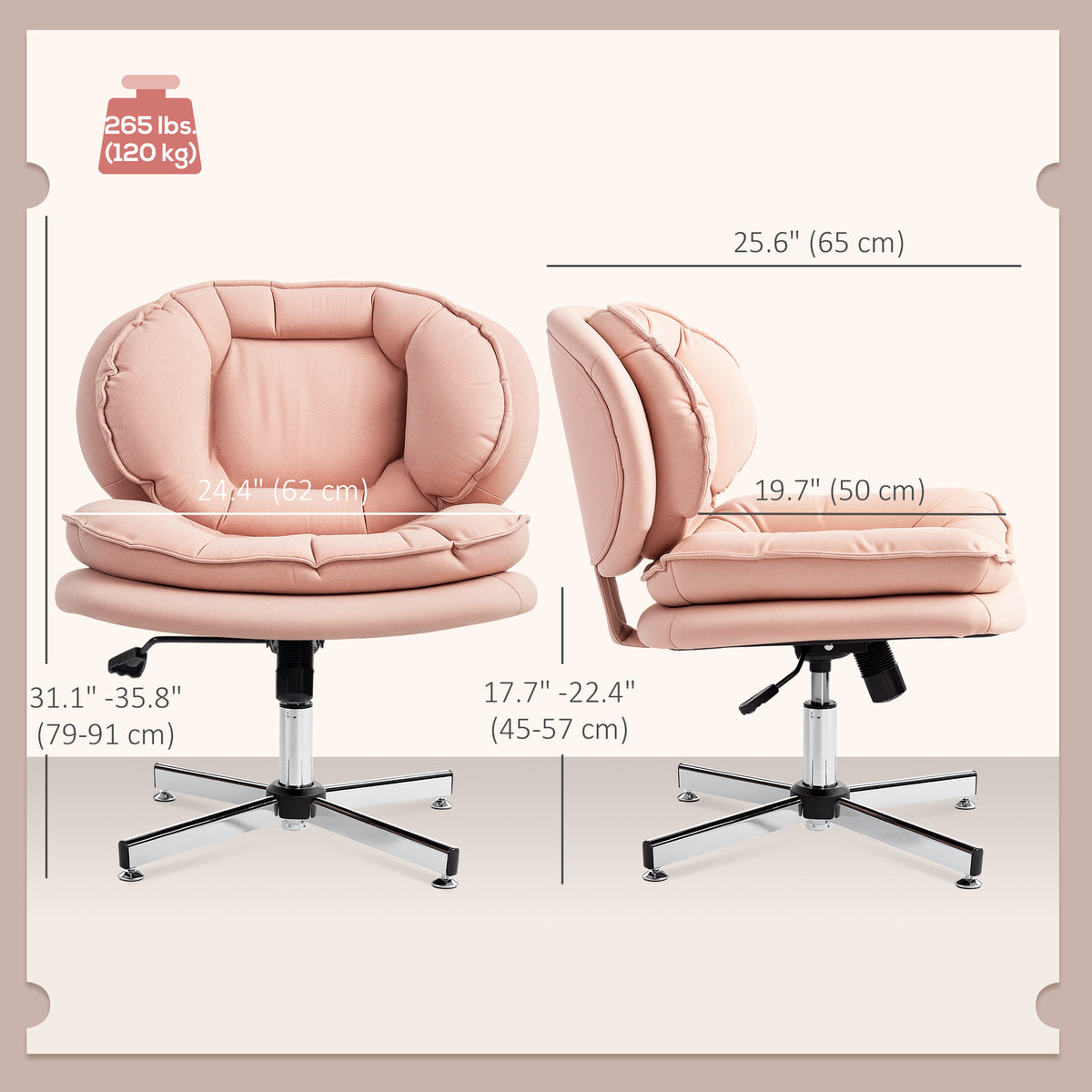 Wide armless tilting office chair