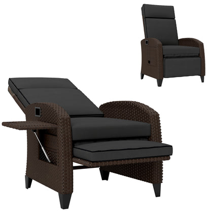 Reclining Wicker Lounge Chair with Adjustable Backrest