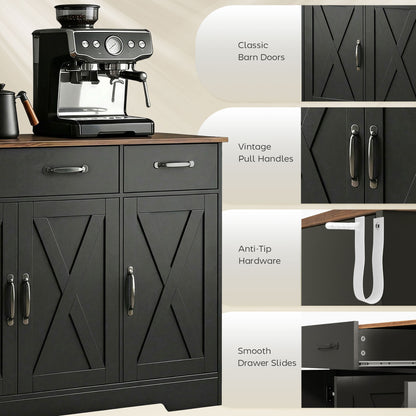 Aparador de cocina estilo rústico con puertas de granero