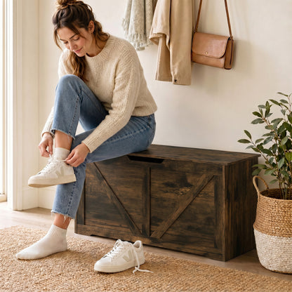 Rustic storage chest with safety hinges 100 cm
