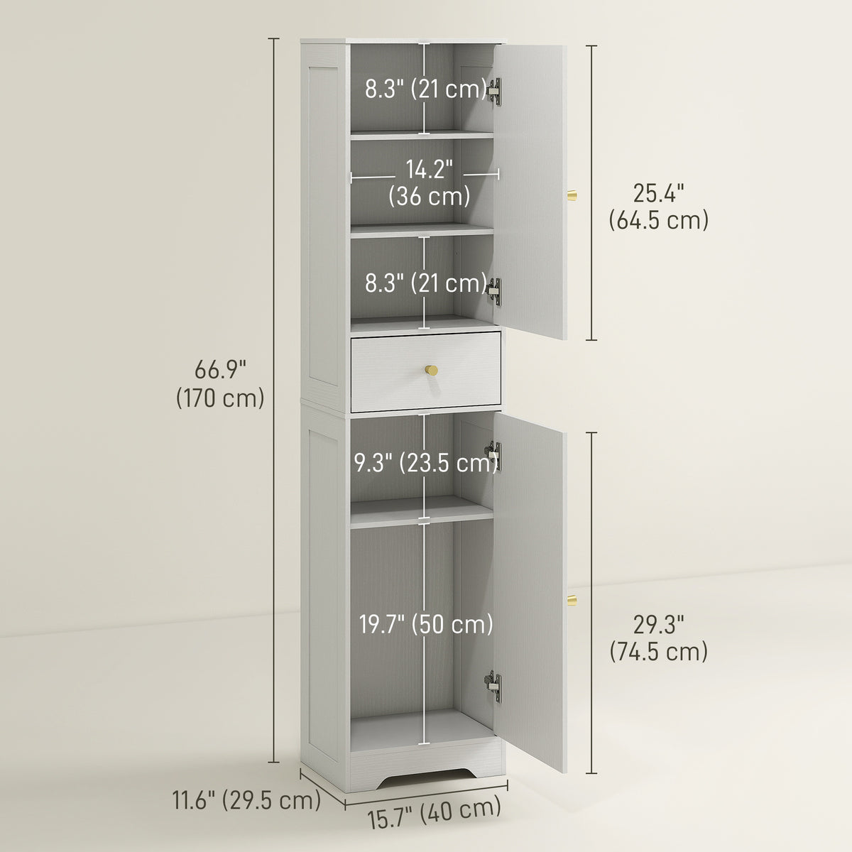 Armario estrecho para baño de 170 cm