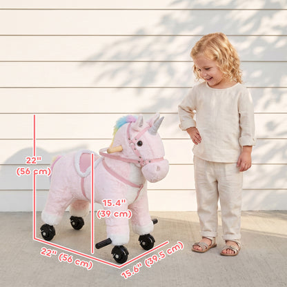 Unicorn ride-on toy with wheels and sounds