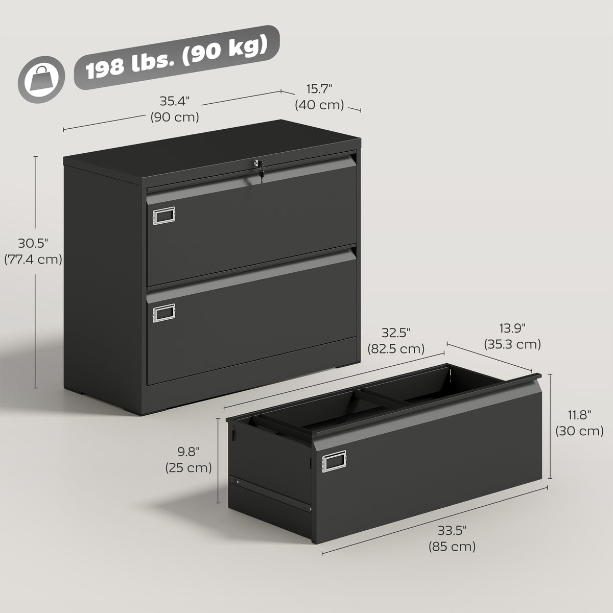2-Drawer Lockable Steel Lateral Filing Cabinet