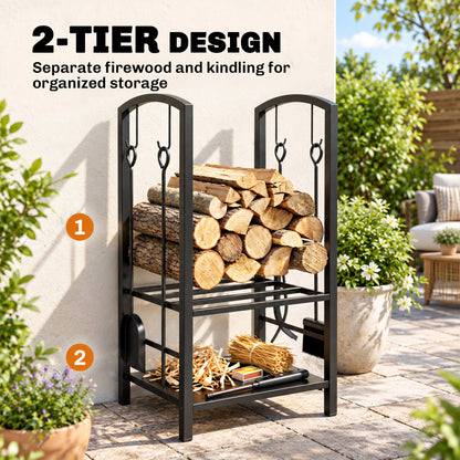 2-Tier Firewood Log Rack with 4 Tools