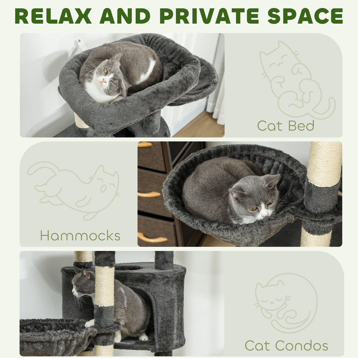 Árbol para gatos de varios niveles de 133 cm