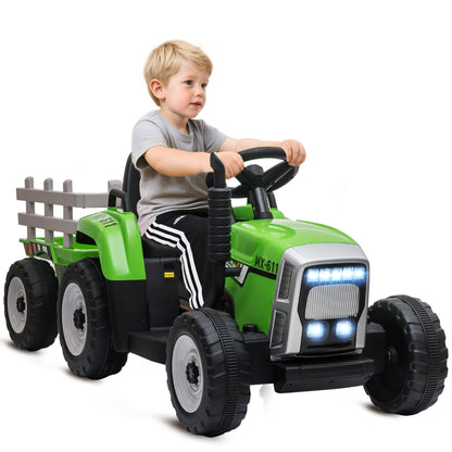 12V Kids Electric Ride-On Tractor with Trailer