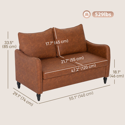 Loveseat Sofa PU Leather with Wood Legs