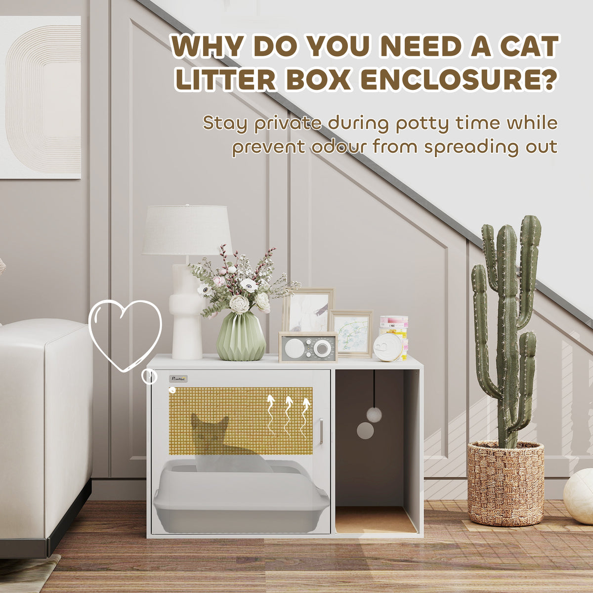 Mueble para arenero de gato estilo boho