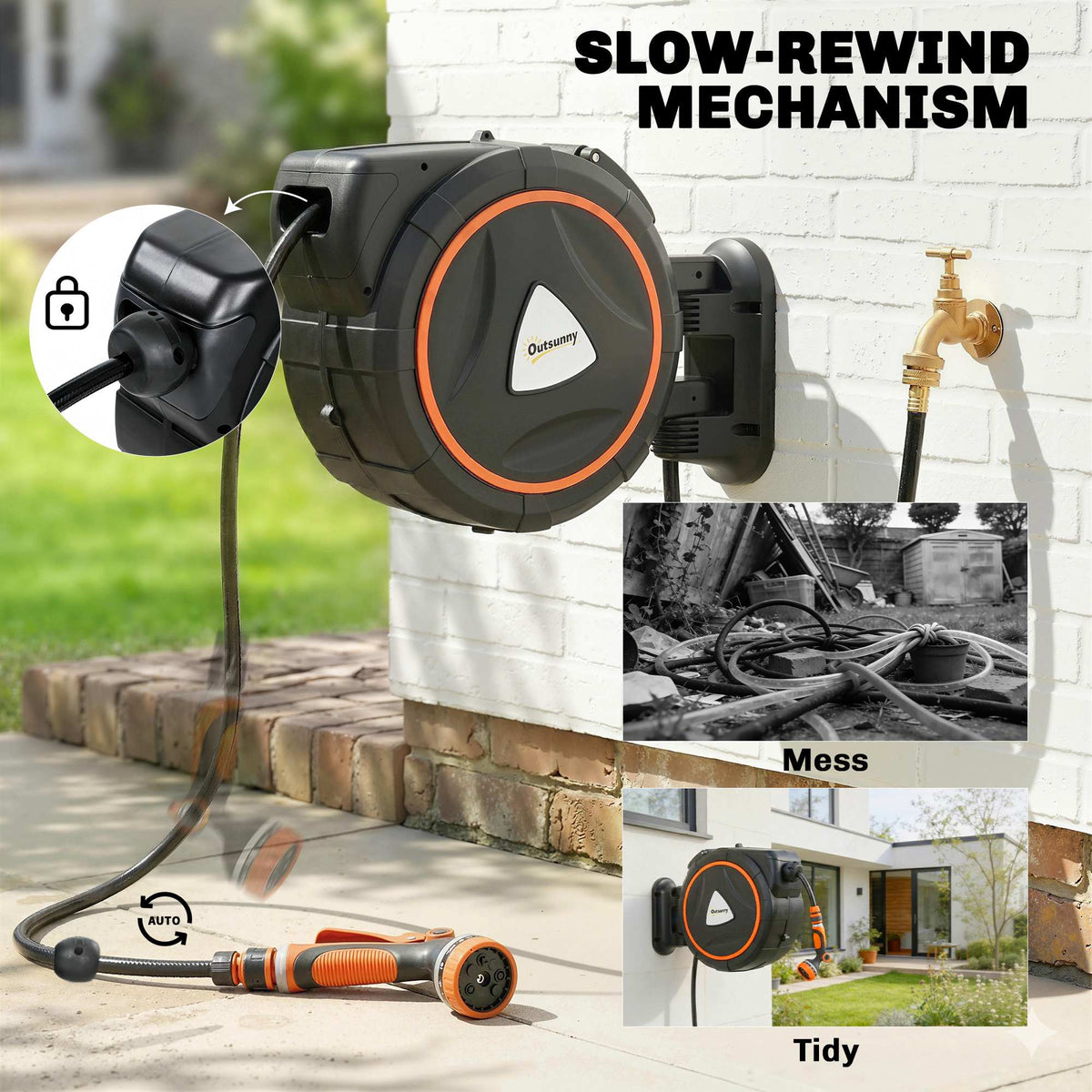 Retractable Wall-Mounted Garden Hose Reel 100ft
