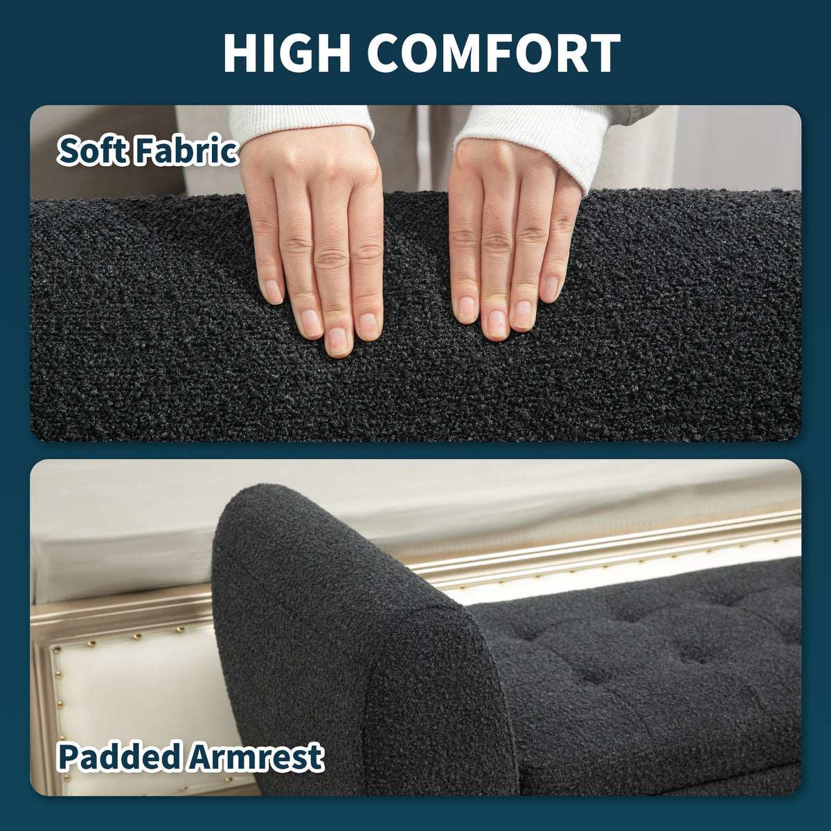 Modern Upholstered Storage Bench with Arms