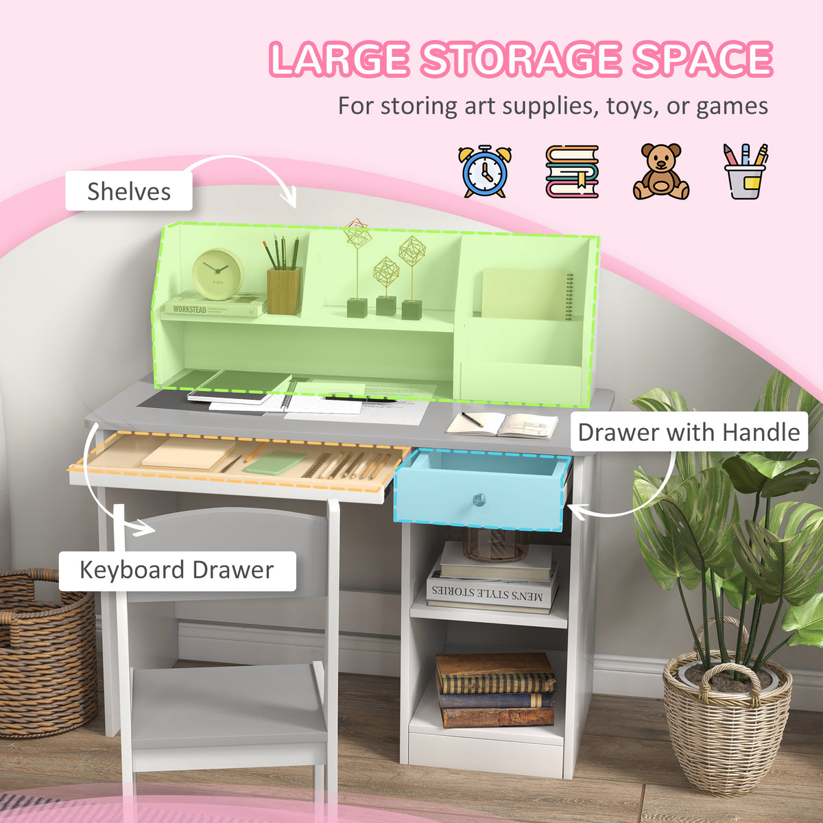Kids Study Desk and Chair Set with Storage — Set of 2