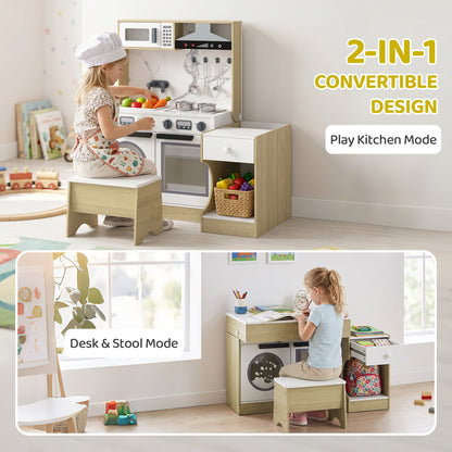 2-in-1 Convertible Play Kitchen and Table Chair Set