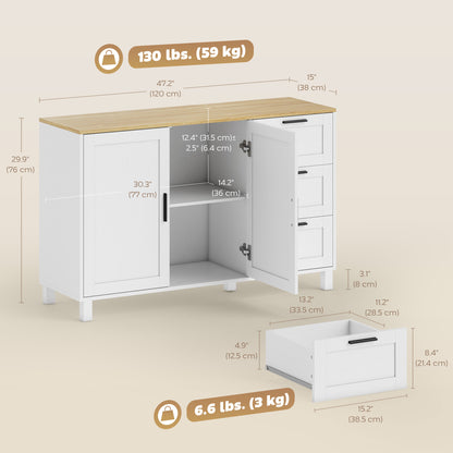 Sideboard Buffet Cabinet Soft-Close Doors 3 Drawers
