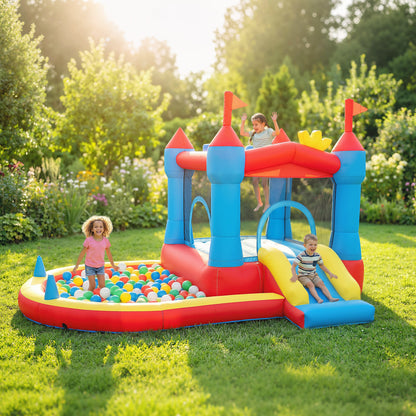 Kids inflatable bouncy castle with slide and pool