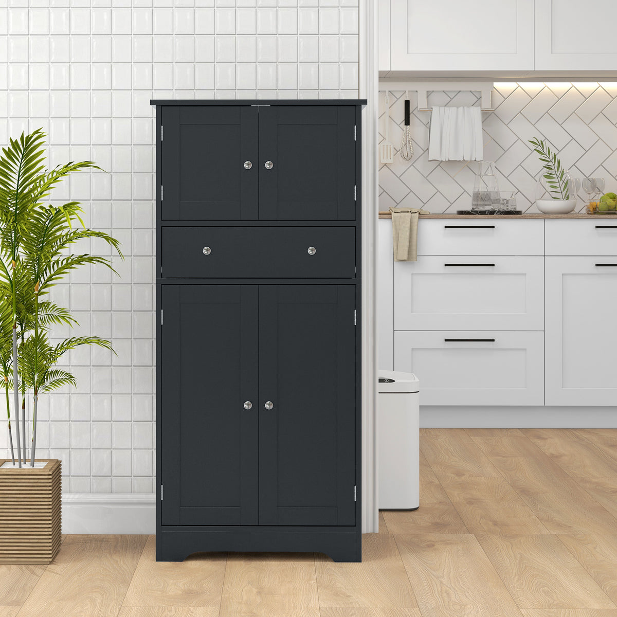 Modern kitchen storage cabinet with doors and drawer