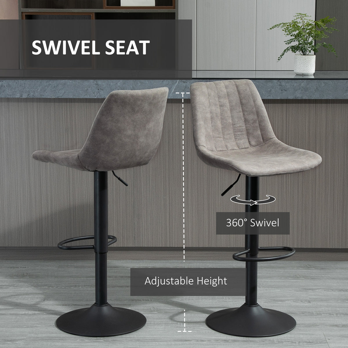 Adjustable Bar Stools Set of 2 — Black