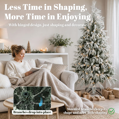 Pre-lit flocked artificial Christmas tree