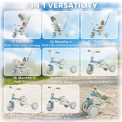 9-in-1 Convertible Tricycle with Safety Harness