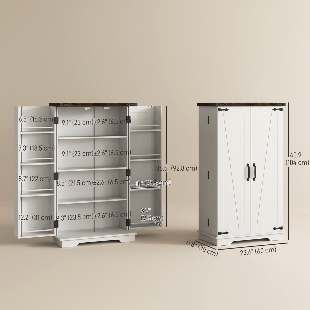 Farmhouse Kitchen Pantry Storage Cabinet with Adjustable Shelves