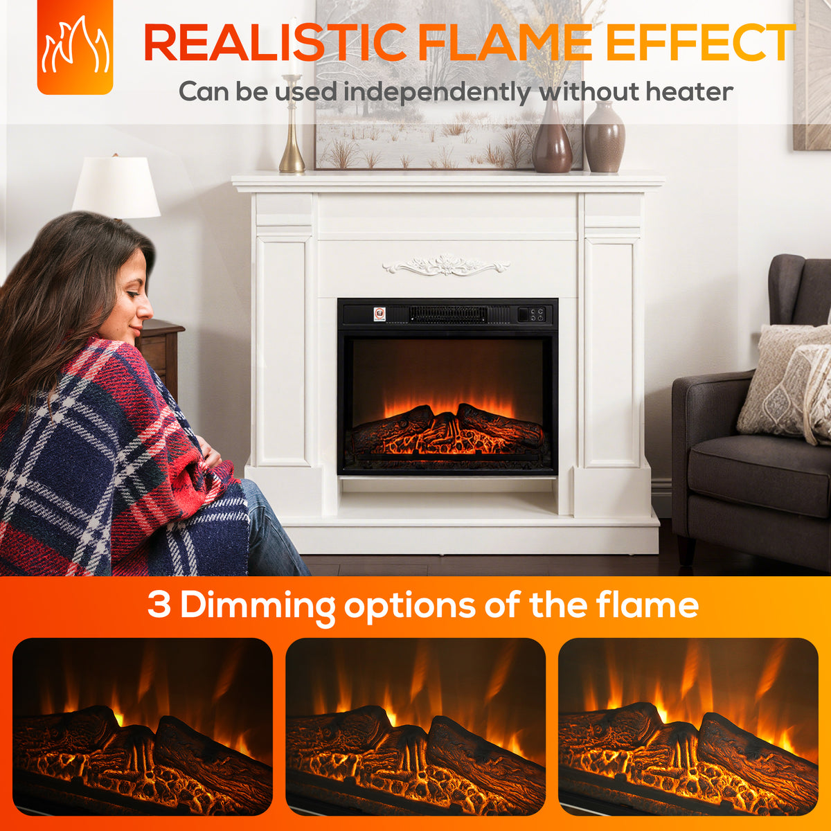 46" Electric Fireplace with Mantel and Shelf