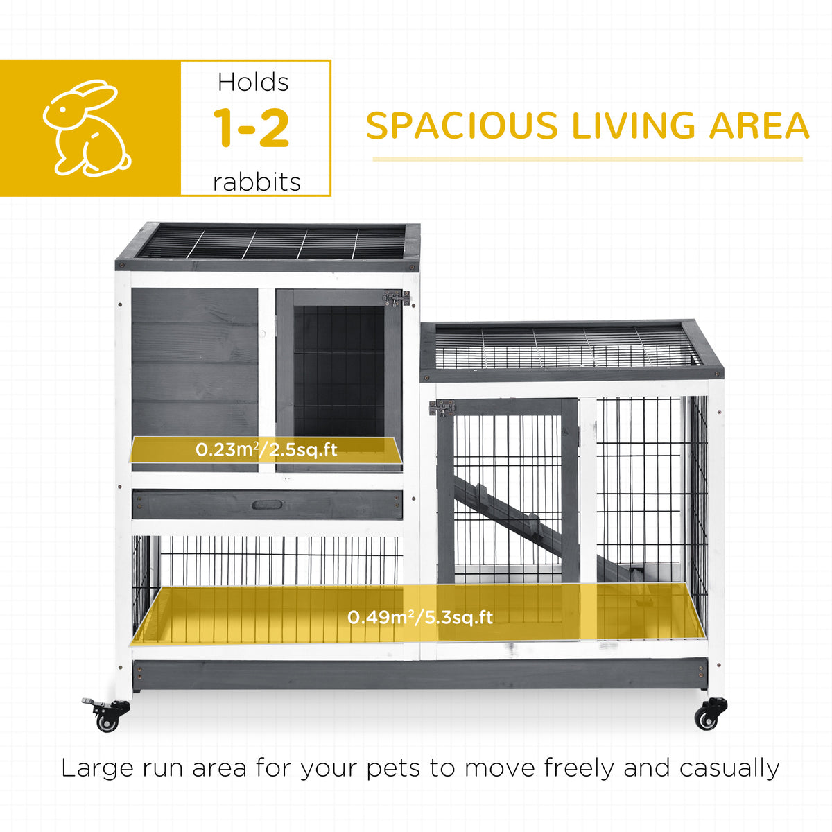 Wooden Rabbit Hutch Two-Tier with Wheels