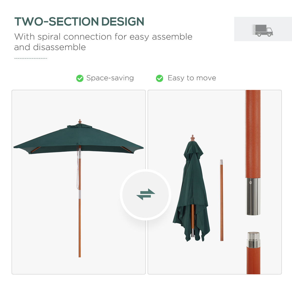 Rectangular Patio Umbrella Tilt 200 x 150 cm