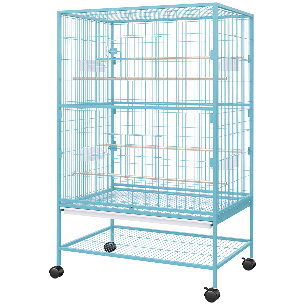 Large Rolling Steel Bird Cage with Perches and Stand