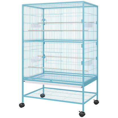 Large Rolling Steel Bird Cage with Perches and Stand