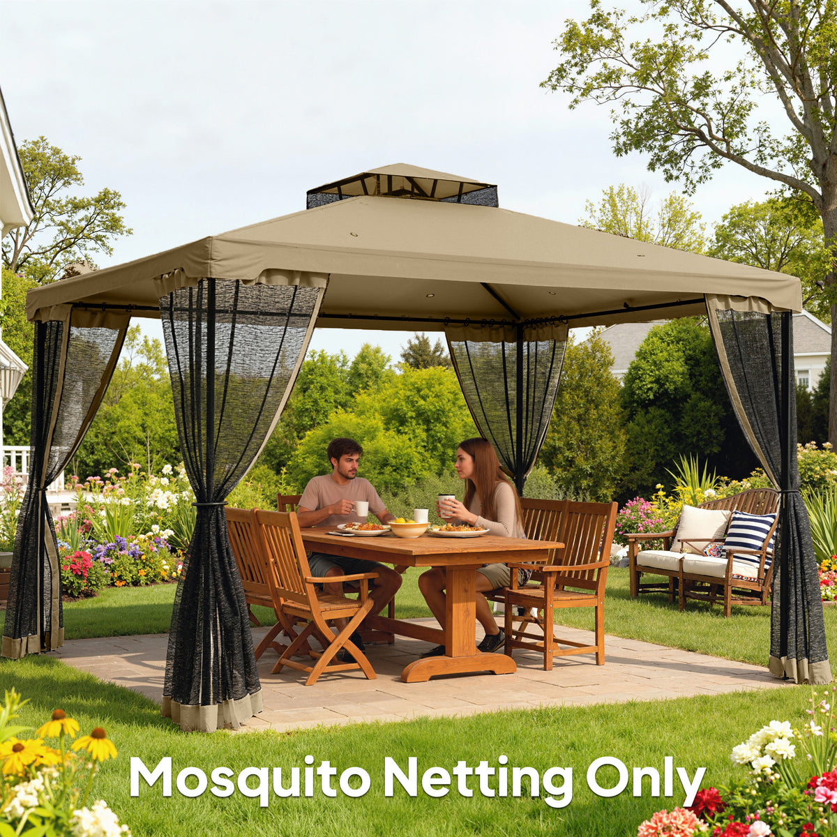 10' x 13' Khaki Gazebo Replacement Mosquito Netting with Zipper