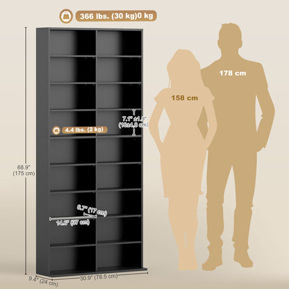 9-Tier Media Shelf 18 Compartments Adjustable