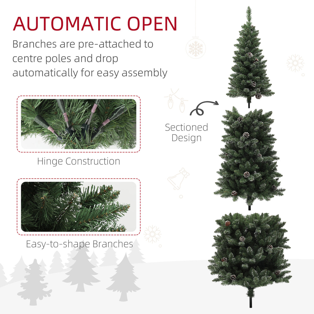 180 cm Artificial Pencil Christmas Tree with Pinecones