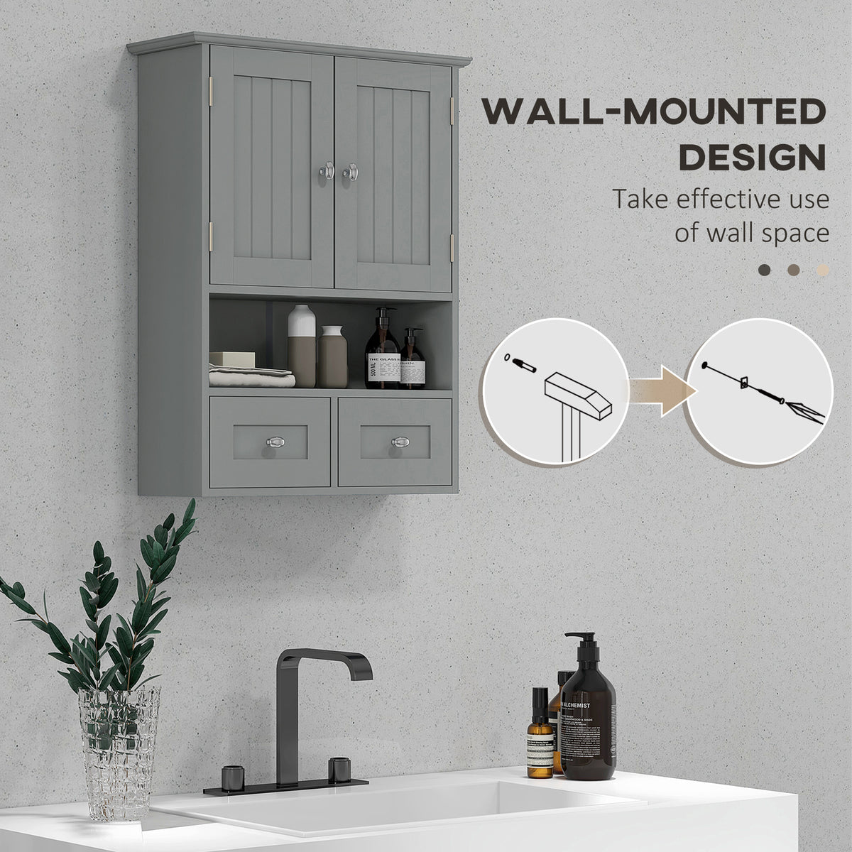 Wall Cabinet Bathroom with Drawers and Open Shelf