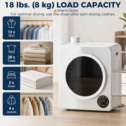 Secadora de ropa compacta con tambor de acero inoxidable 8 kg