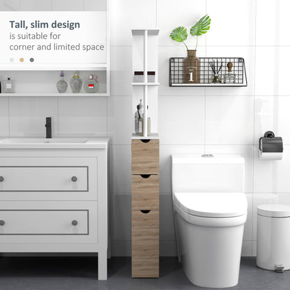 Tall narrow bathroom storage cabinet in wood