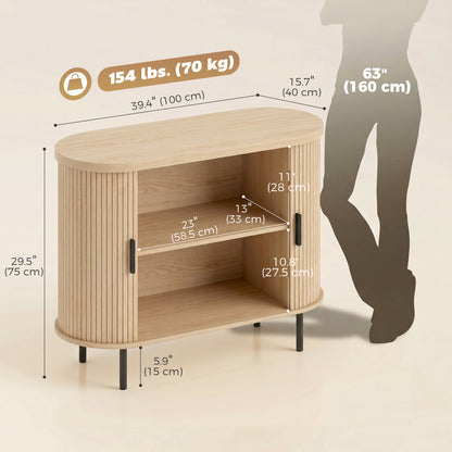Aparador bajo con puertas correderas de tambor y almacenamiento ajustable