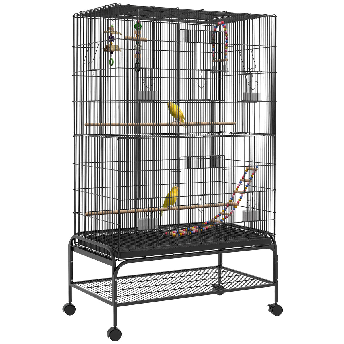 Large bird cage with open top and stand