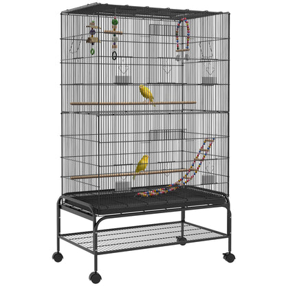 Large bird cage with open top and stand
