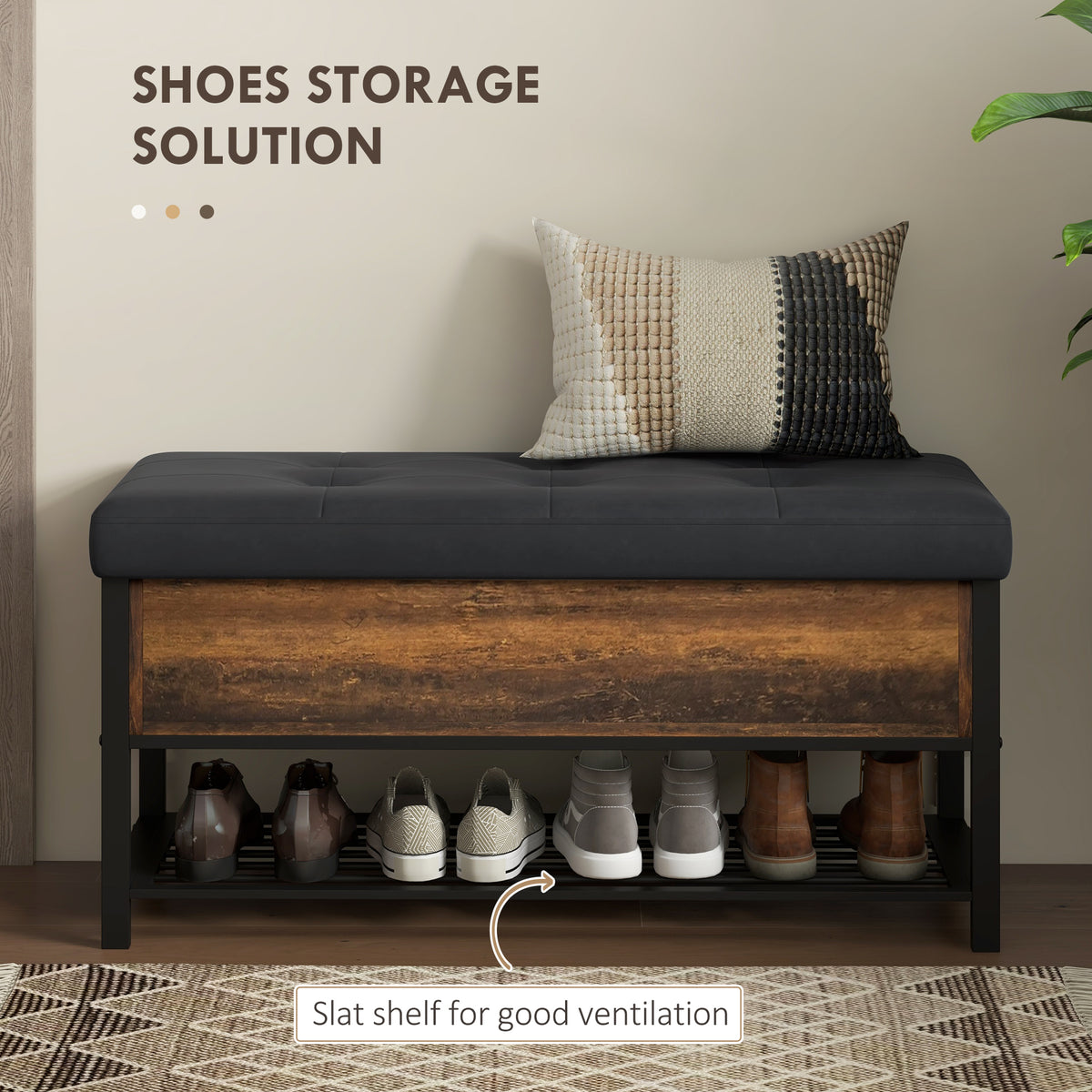 Upholstered Shoe Storage Bench with Flip-Top Hidden Compartment