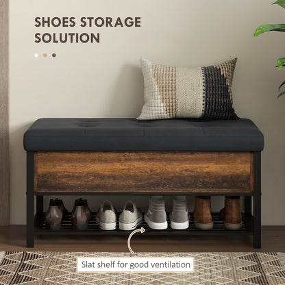 Upholstered Shoe Storage Bench with Flip-Top Hidden Compartment